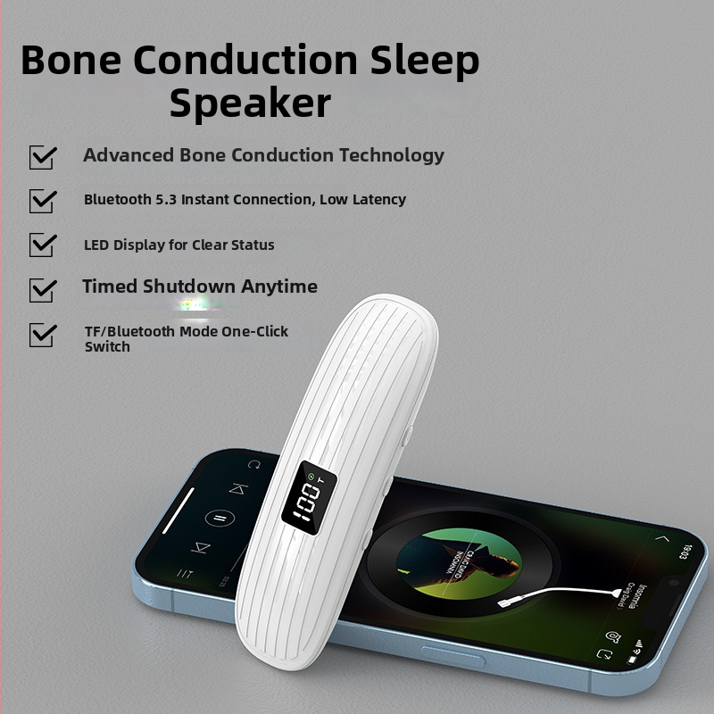 Căști cu conductivitate osoasă pentru somn, Bluetooth 5.3, răspuns în frecvențe 100 Hz–20 kHz, baterie încorporată 300–500 mAh, range wireless de până la 10 m