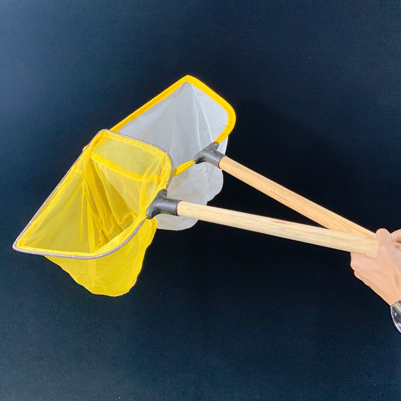 Plasă de pescuit cu mâner din lemn, inel metalic și plasă din nylon, ochi mici pentru pescuit în aer liber