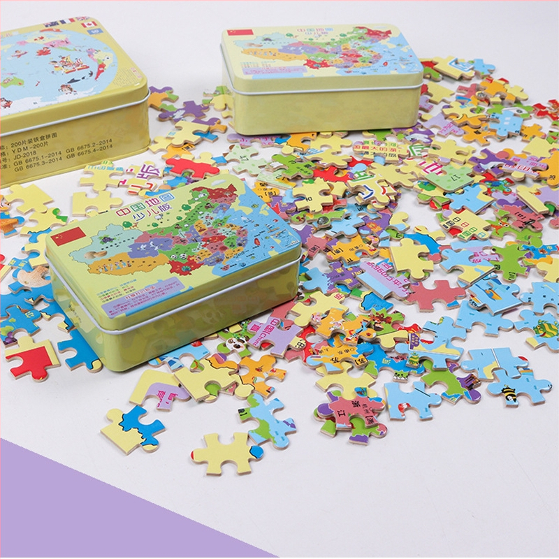 Puzzle de avion din lemn într-o cutie metalică; personalizare disponibilă (logo); potrivit pentru copii cu vârste între 4 și 6 ani