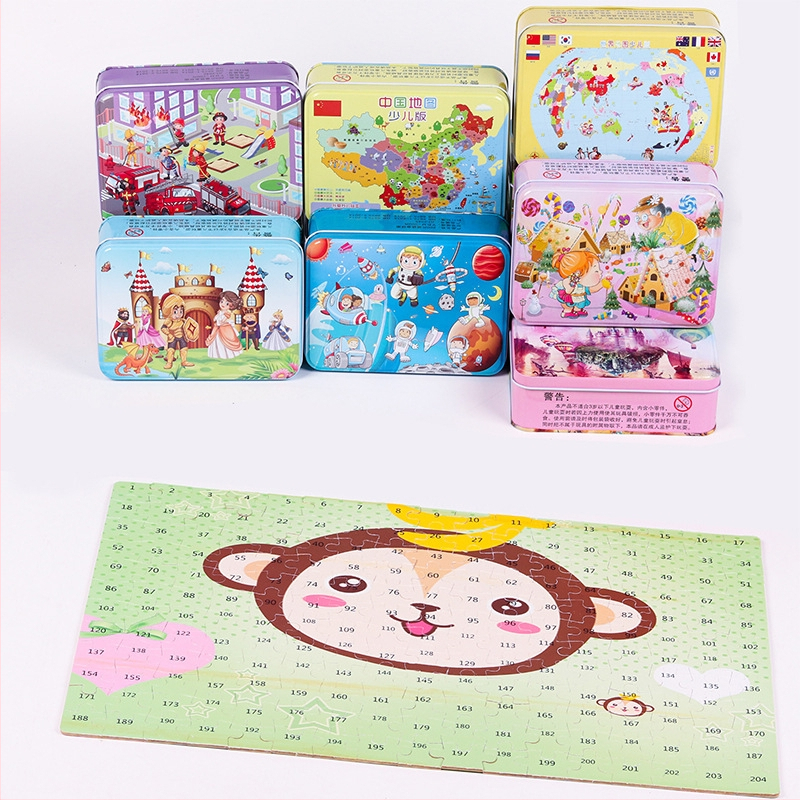 Puzzle de avion din lemn într-o cutie metalică; personalizare disponibilă (logo); potrivit pentru copii cu vârste între 4 și 6 ani