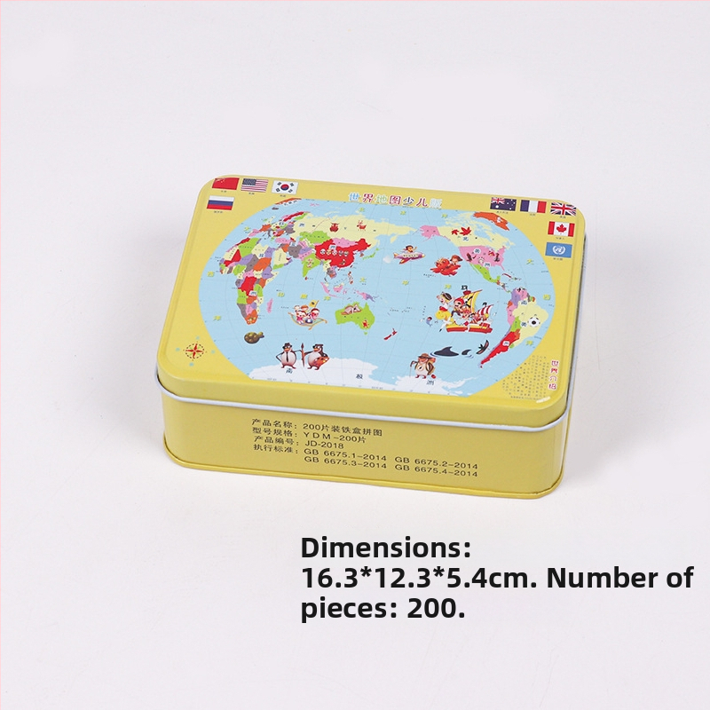 Puzzle de avion din lemn într-o cutie metalică; personalizare disponibilă (logo); potrivit pentru copii cu vârste între 4 și 6 ani