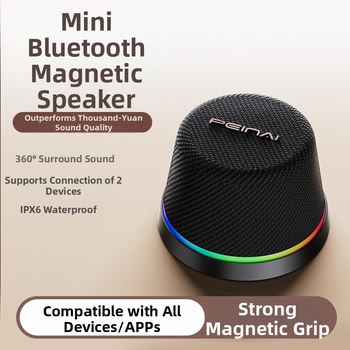 Difuzor Bluetooth magnetic - IPX6 rezistent la apă, BT 5.3, Sunet 360° Surround, 5W, Baterie încorporată