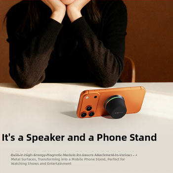 Difuzor Bluetooth magnetic - IPX6 rezistent la apă, BT 5.3, Sunet 360° Surround, 5W, Baterie încorporată