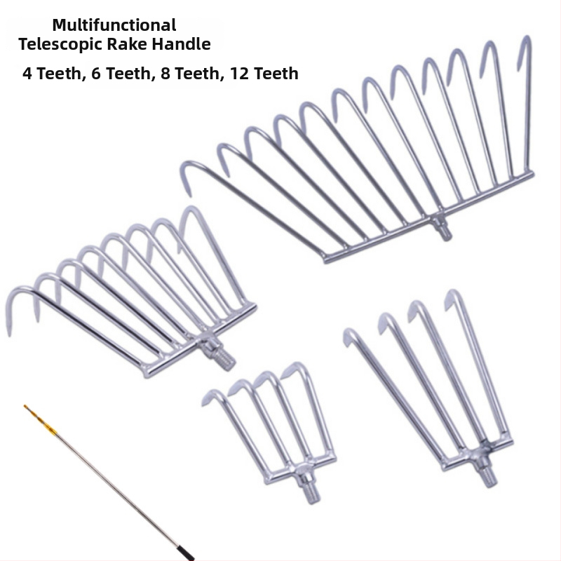 Racla de pescuit din oțel inoxidabil, telescopic pentru curățarea plantelor acvatice, 3–5 secțiuni, lungime reglabilă, greutate 1–4 jin