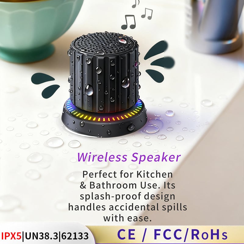 Mini Bluetooth hangszóró RGB világítással, 3W, beépített akkumulátor, Bluetooth 5.3, IPX5 vízálló