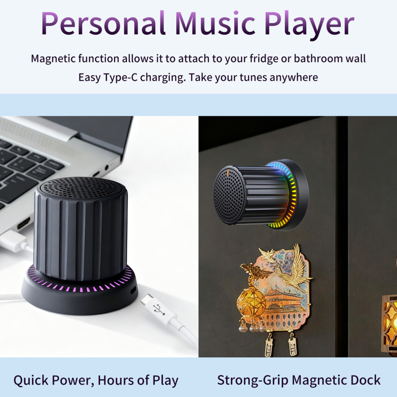 Mini Bluetooth hangszóró RGB világítással, 3W, beépített akkumulátor, Bluetooth 5.3, IPX5 vízálló