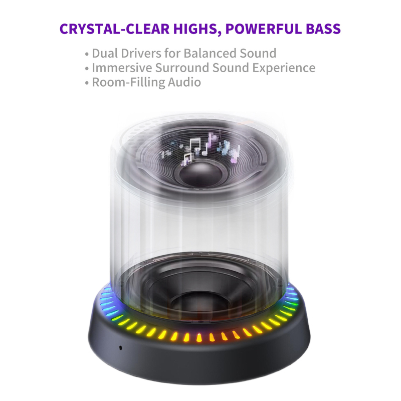 Mini Bluetooth hangszóró RGB világítással, 3W, beépített akkumulátor, Bluetooth 5.3, IPX5 vízálló