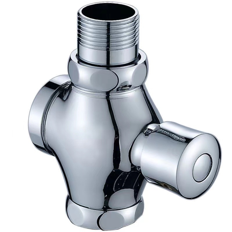 Kézi nyomású négyutas WC-öblítő szelep késleltetett záródással; réz-zink ötvözetből; 6 bar nyomás; 3–5 s öblítés