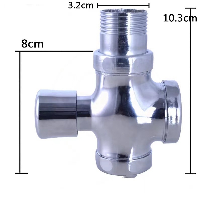 Kézi nyomású négyutas WC-öblítő szelep késleltetett záródással; réz-zink ötvözetből; 6 bar nyomás; 3–5 s öblítés