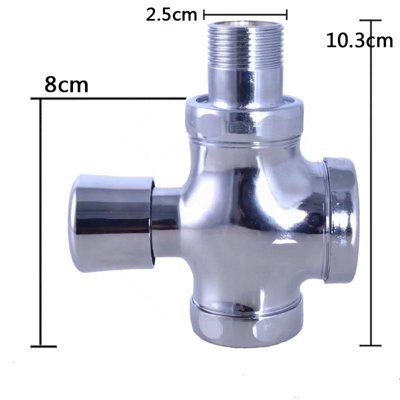 Kézi nyomású négyutas WC-öblítő szelep késleltetett záródással; réz-zink ötvözetből; 6 bar nyomás; 3–5 s öblítés