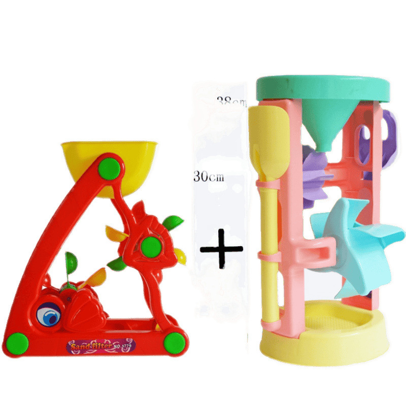 Set de joacă în nisip pentru bebeluși: lopățică din plastic, găleată, pâlnie, clepsidră, lanț și balanță (Material: Plastic; Vârstă: 0-3 ani; Ambalare: cutie colorată; Categoria: Jucării)