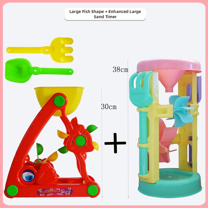 Set de joacă în nisip pentru bebeluși: lopățică din plastic, găleată, pâlnie, clepsidră, lanț și balanță (Material: Plastic; Vârstă: 0-3 ani; Ambalare: cutie colorată; Categoria: Jucării)