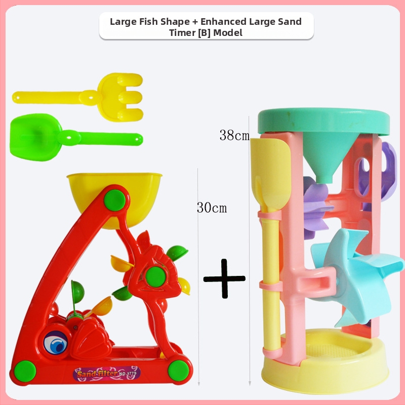 Set de joacă în nisip pentru bebeluși: lopățică din plastic, găleată, pâlnie, clepsidră, lanț și balanță (Material: Plastic; Vârstă: 0-3 ani; Ambalare: cutie colorată; Categoria: Jucării)