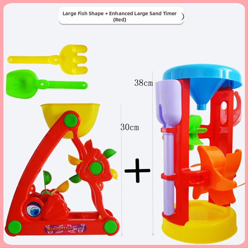 Set de joacă în nisip pentru bebeluși: lopățică din plastic, găleată, pâlnie, clepsidră, lanț și balanță (Material: Plastic; Vârstă: 0-3 ani; Ambalare: cutie colorată; Categoria: Jucării)