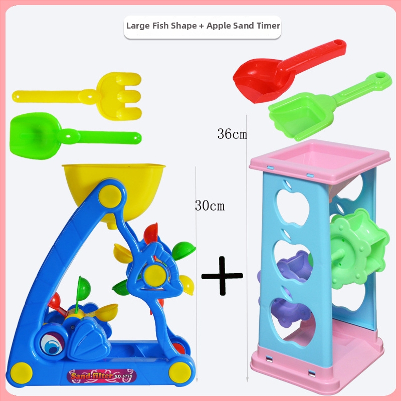 Set de joacă în nisip pentru bebeluși: lopățică din plastic, găleată, pâlnie, clepsidră, lanț și balanță (Material: Plastic; Vârstă: 0-3 ani; Ambalare: cutie colorată; Categoria: Jucării)