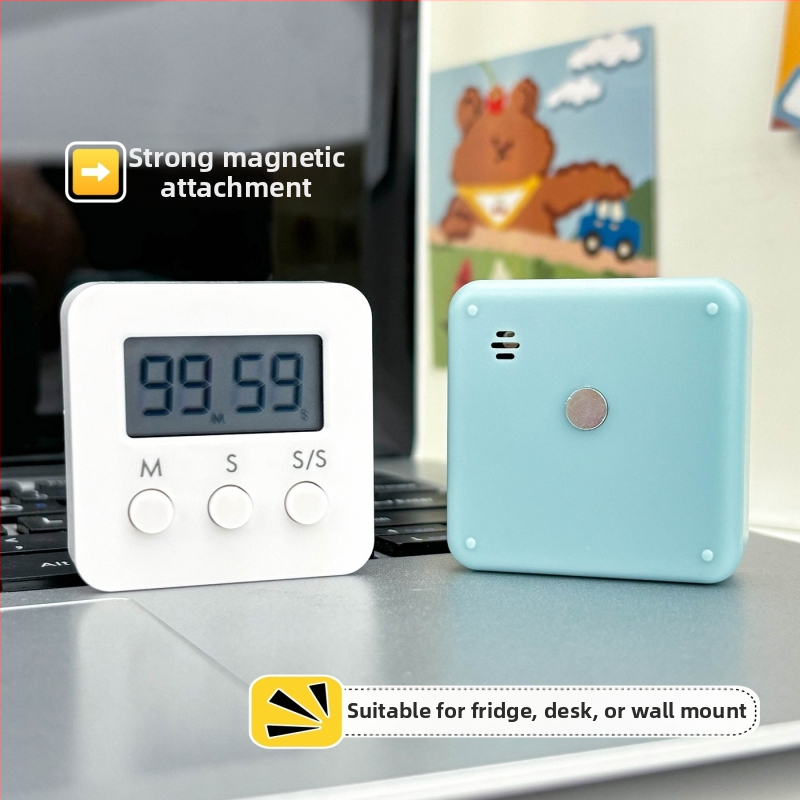 Cronometru electronic cu alarmă - dreptunghiular, alimentat cu baterii, ecran LED, carcasă din plastic, pentru studiu, birou și bucătărie