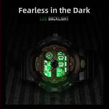 Ceas sport de exterior pentru bărbați, afișaj analog-digital cu ecran dual, mișcare electronică, rezistență la apă 50m, iluminare nocturnă, curea TPU