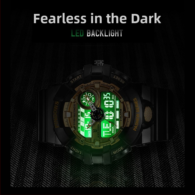 Ceas sport de exterior pentru bărbați, afișaj analog-digital cu ecran dual, mișcare electronică, rezistență la apă 50m, iluminare nocturnă, curea TPU