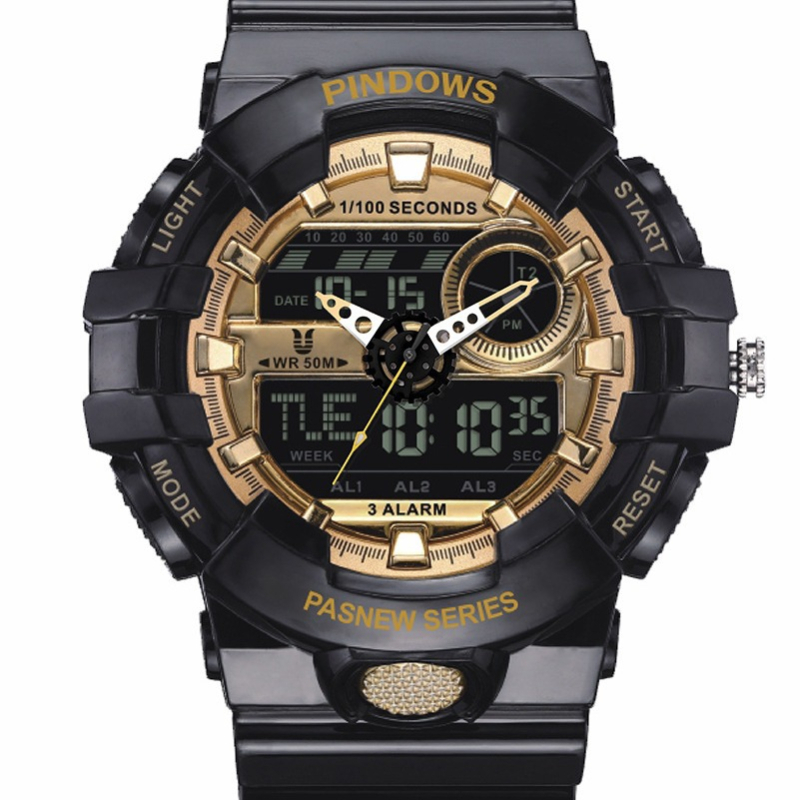 Ceas sport de exterior pentru bărbați, afișaj analog-digital cu ecran dual, mișcare electronică, rezistență la apă 50m, iluminare nocturnă, curea TPU