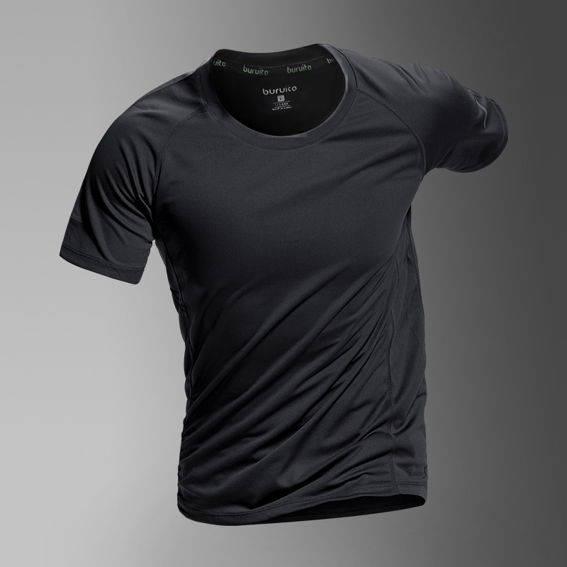 Tricou sport masculin din poliester, croi lejer, mâneci scurte, guler rotund