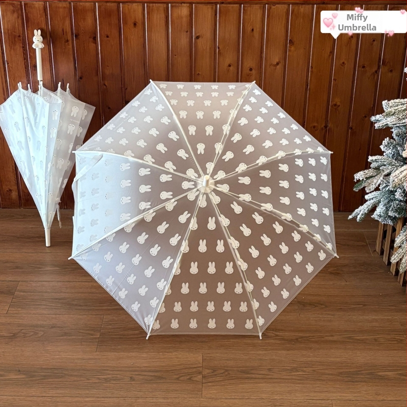 Umbrelă Miffy pentru adulți, cu schelet din fier având 8 nervuri, mâner din fier, pânză din plastic, deschidere și închidere manuală