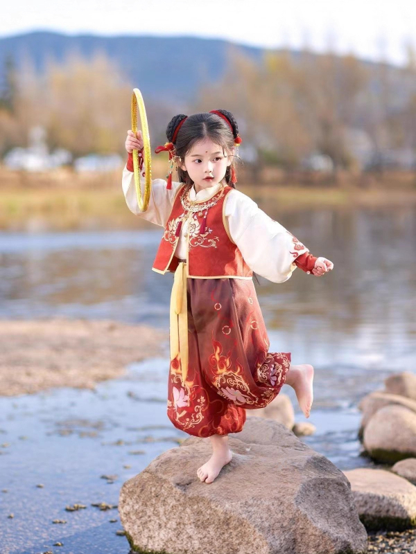 Costum cosplay pentru copii, inspirat de Nezha, stil chinezesc, mâneci scurte, set de trei piese pentru reprezentație de dans (vară; chiffon/poliester, fibră de celuloză regenerată 31–50%)