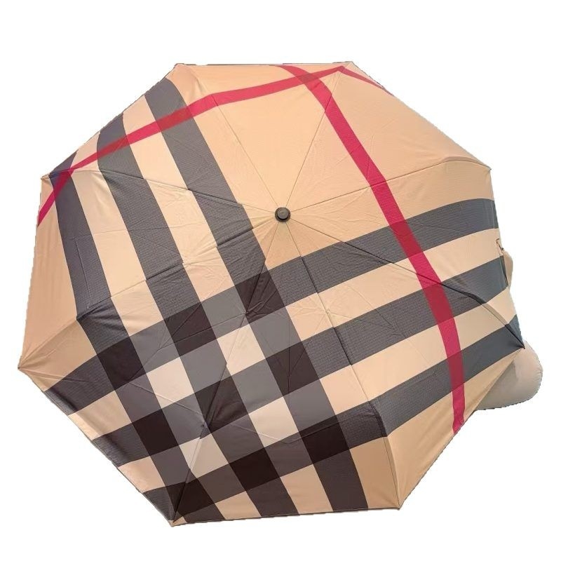 Umbrelă pentru ploaie și soare, pliabilă, automată, model carouri, UPF peste 40, 8 spițe, țesătură poliester 190T, ax din oțel, mâner din lemn