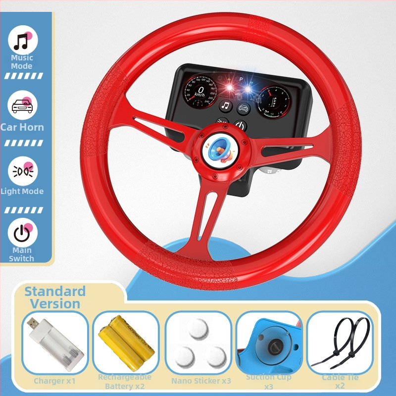 Volan de jucărie cu lumini pentru copii - simulare de conducere cu muzică/voce, plastic, alimentare cu baterii, memorie până la 1 GB, vârsta 4-6 ani