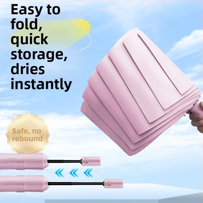 Umbrelă pentru elevi, all-weather, automată, cu deschidere/închidere automată, 8 arce din oțel, design tri-fold, rezistentă și portabilă, UPF >50