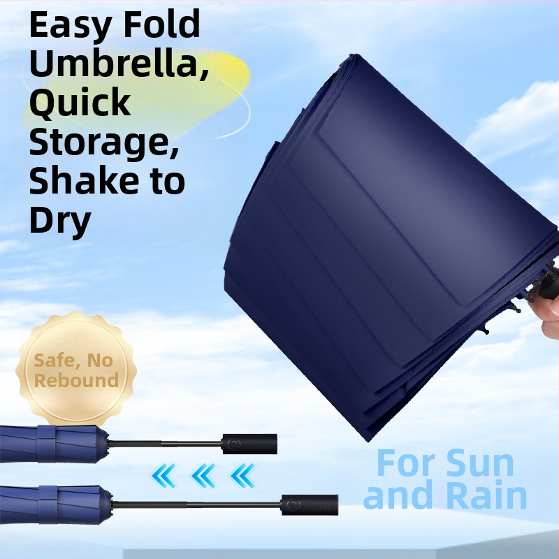 Umbrelă pentru elevi, all-weather, automată, cu deschidere/închidere automată, 8 arce din oțel, design tri-fold, rezistentă și portabilă, UPF >50