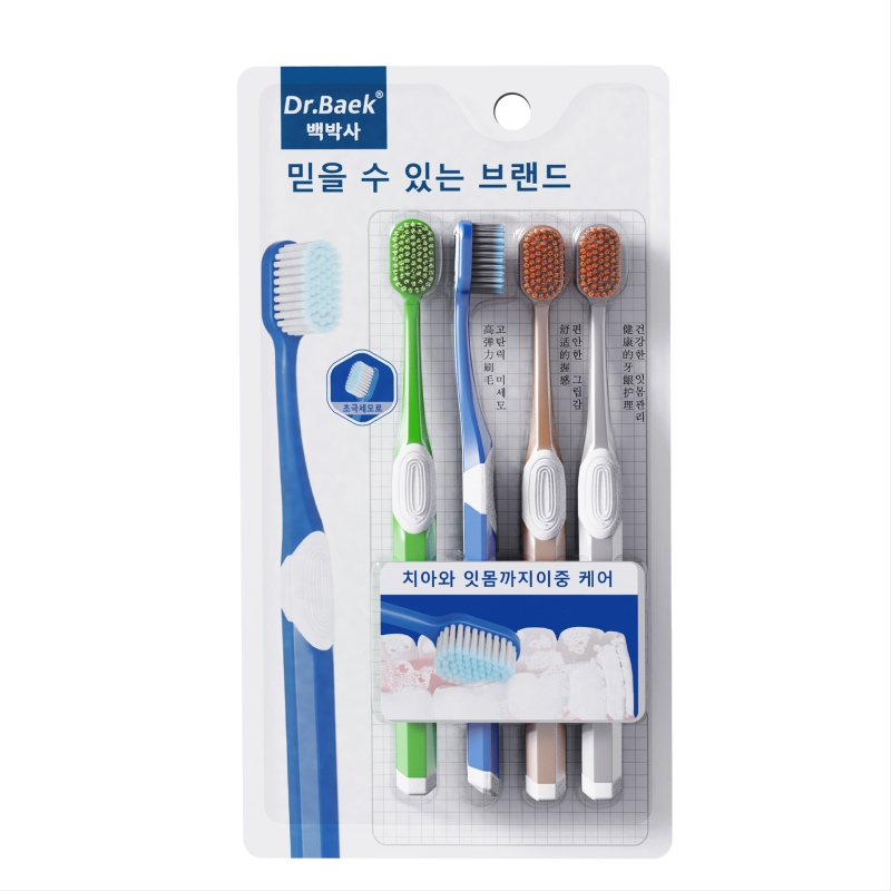 Perie de dinți manuală cu peri moi, pachet de 4, KR051, pentru adulți, protecția gingiilor