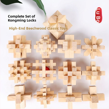 Blocare din lemn Kongming/Luban – joc educațional de tip puzzle pentru deblocare, copii 4–6 ani, desene personalizate, ambalaj blister