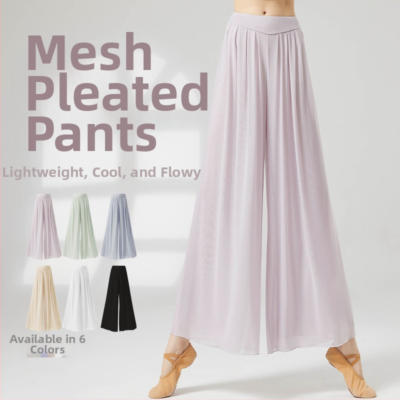 Pantaloni de dans cu panouri din plasă, croială dreaptă modernă, material poliester, pentru femei adulte, toamnă