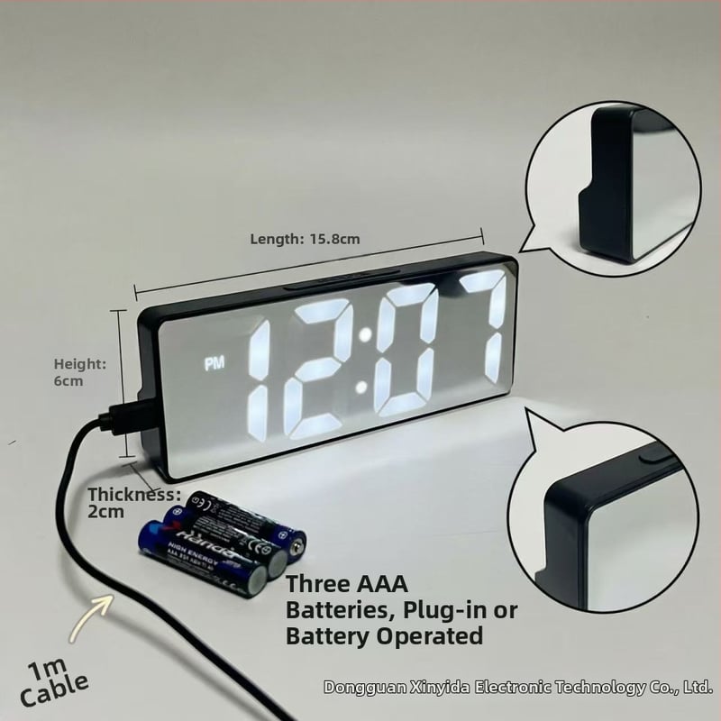 Ρολόι αφύπνισης για σαλόνι με οθόνη LED, θερμόμετρο, ημερολόγιο, νυχτερινό φως και αθόρυβη λειτουργία