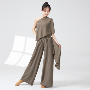 Pantaloni de dans pentru femei — largi, talie înaltă, croială dreptă, poliester (femei adulte; pentru dans modern și clasic)