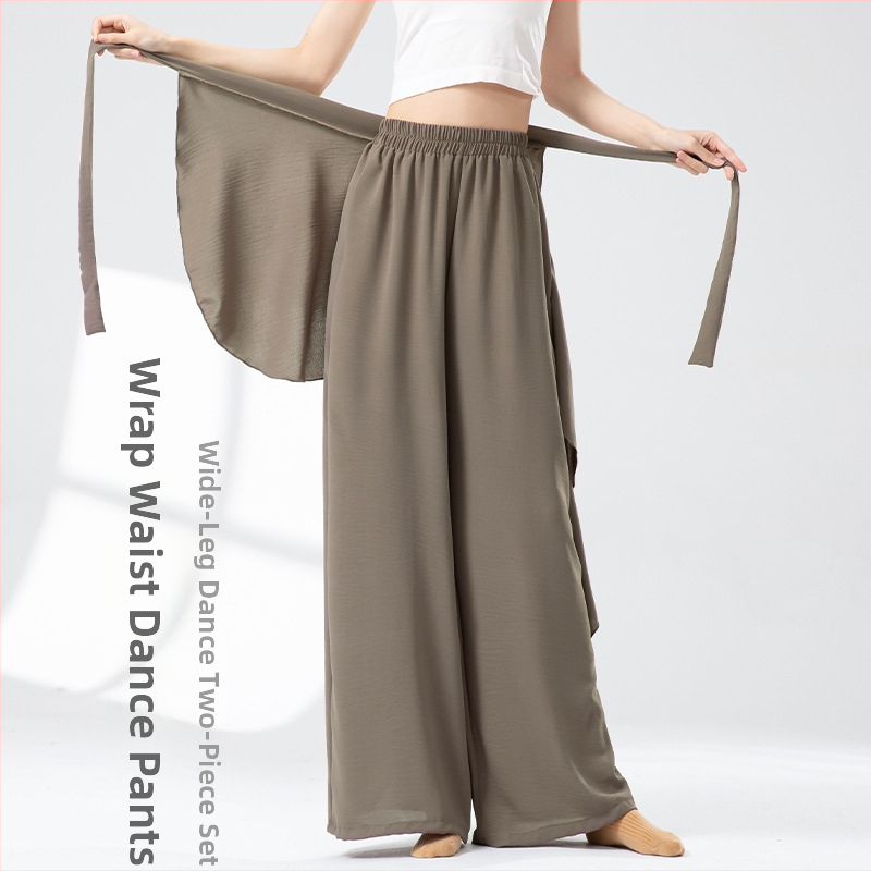 Pantaloni de dans pentru femei — largi, talie înaltă, croială dreptă, poliester (femei adulte; pentru dans modern și clasic)