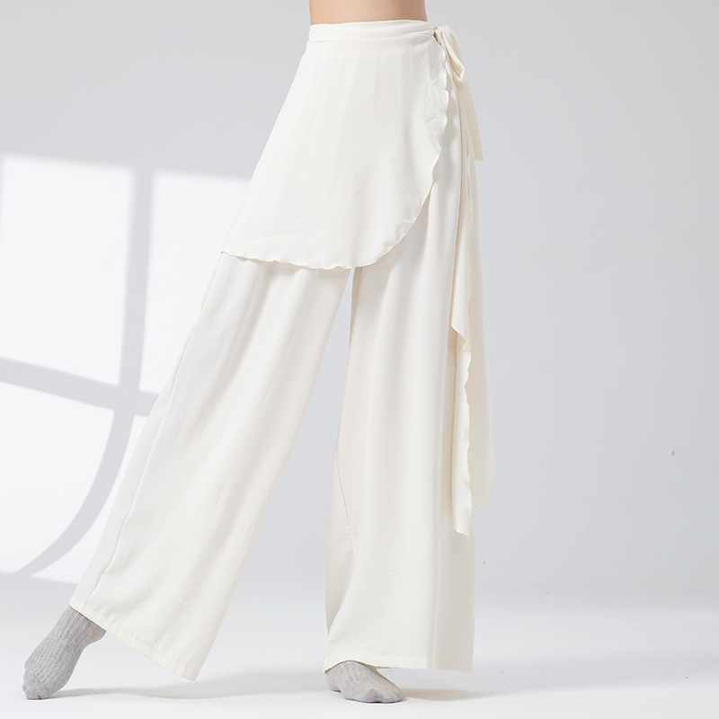 Pantaloni de dans pentru femei — largi, talie înaltă, croială dreptă, poliester (femei adulte; pentru dans modern și clasic)