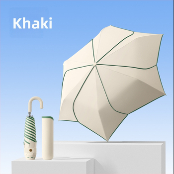 Umbrelă pliabilă cu mâner curbat, 6 arce, tijă din fier, țesătură 190T Impact Cloth