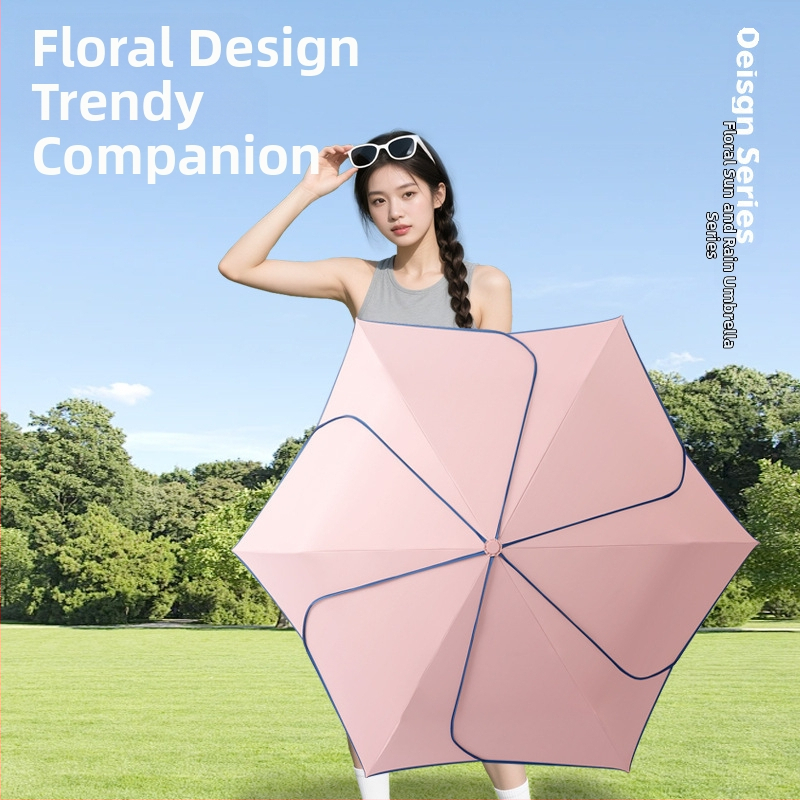 Umbrelă pliabilă cu mâner curbat, 6 arce, tijă din fier, țesătură 190T Impact Cloth