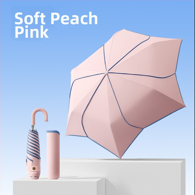 Umbrelă pliabilă cu mâner curbat, 6 arce, tijă din fier, țesătură 190T Impact Cloth
