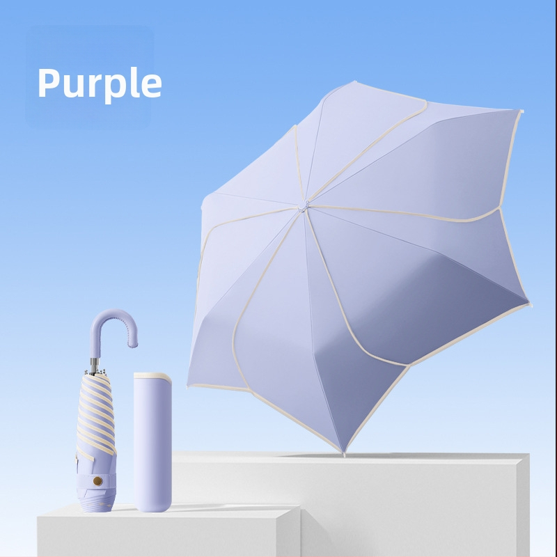 Umbrelă pliabilă cu mâner curbat, 6 arce, tijă din fier, țesătură 190T Impact Cloth