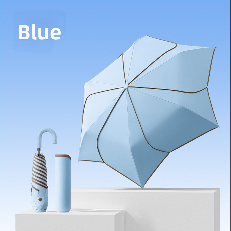 Umbrelă pliabilă cu mâner curbat, 6 arce, tijă din fier, țesătură 190T Impact Cloth