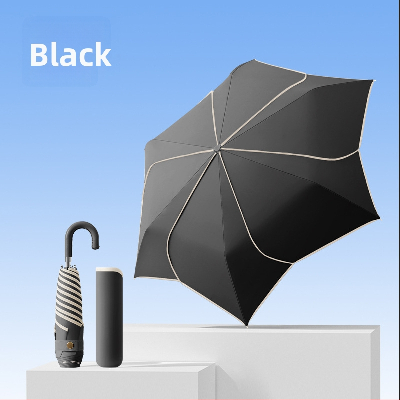 Umbrelă pliabilă cu mâner curbat, 6 arce, tijă din fier, țesătură 190T Impact Cloth