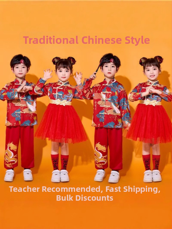 Costum unisex pentru copii pentru cor, stil Tang, poliester 90%, pentru vârsta 3–8 ani