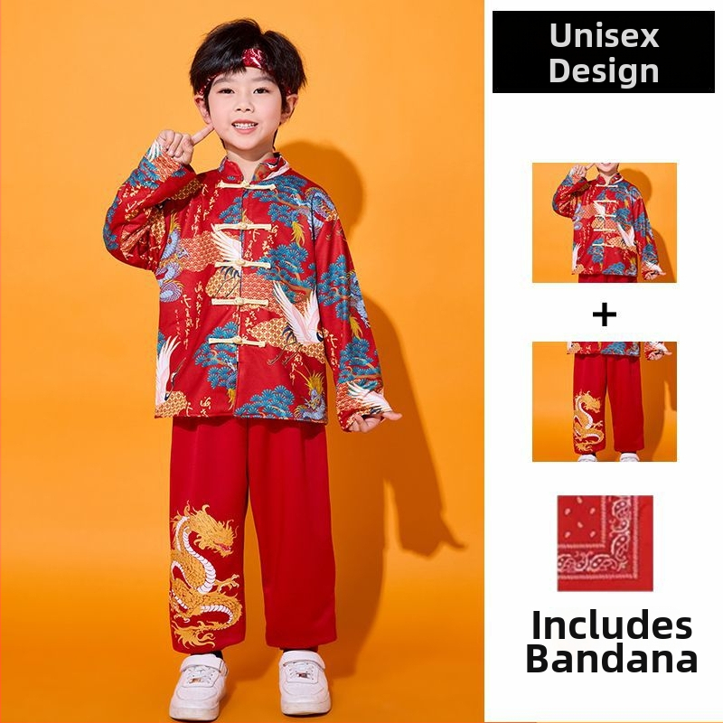 Costum unisex pentru copii pentru cor, stil Tang, poliester 90%, pentru vârsta 3–8 ani