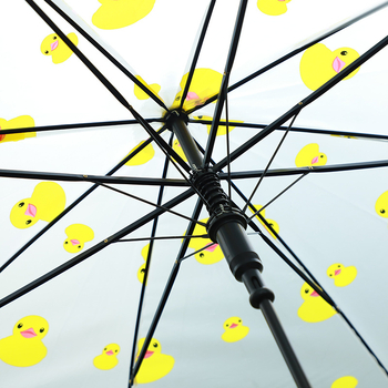 Ombrelă transparentă cu imprimeu animat cartoon, mâner lung, acoperire PVC, ramă din fier cu 8 brațe, ax din aliaj, deschidere semi-automată