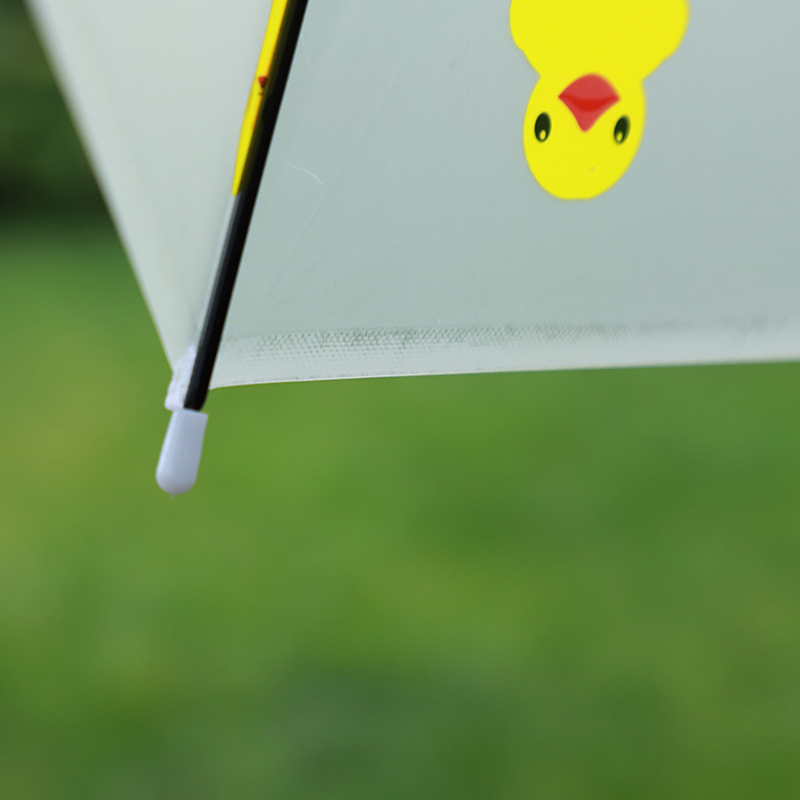 Ombrelă transparentă cu imprimeu animat cartoon, mâner lung, acoperire PVC, ramă din fier cu 8 brațe, ax din aliaj, deschidere semi-automată