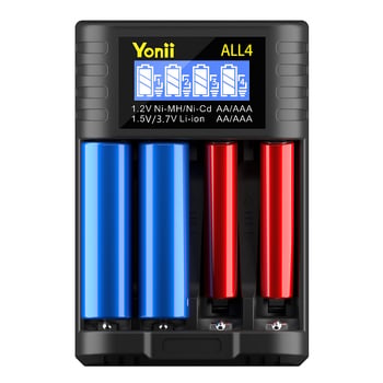 Punjač baterija – 4-pretinjski neovisni način punjenja, USB Type-C sučelje, ulaz 5V2A, izlaz 1.2V Ni-MH / 1.5V Li-ion, marka YONII, serija ALL4