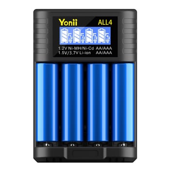 Punjač baterija – 4-pretinjski neovisni način punjenja, USB Type-C sučelje, ulaz 5V2A, izlaz 1.2V Ni-MH / 1.5V Li-ion, marka YONII, serija ALL4
