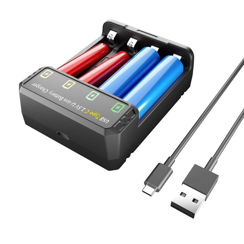 Punjač baterija – 4-pretinjski neovisni način punjenja, USB Type-C sučelje, ulaz 5V2A, izlaz 1.2V Ni-MH / 1.5V Li-ion, marka YONII, serija ALL4